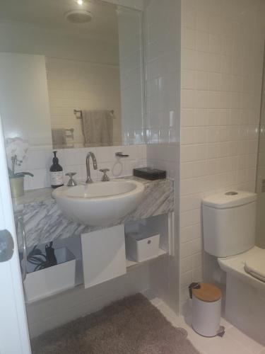 a bathroom with a sink and a toilet at Luxury CBD Penthouse Studio - Paris End of Collins St - Location Location Location in Melbourne