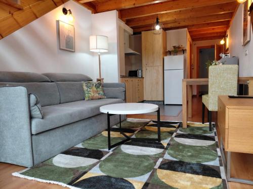 a living room with a couch and a table at Apartamentos Ciudad Santiago in Santiago de Compostela