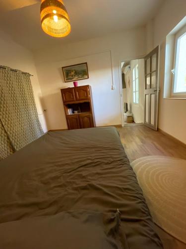 a bedroom with a large bed and a window at Gîte au cœur des vignes, près du canal du Midi in Capestang