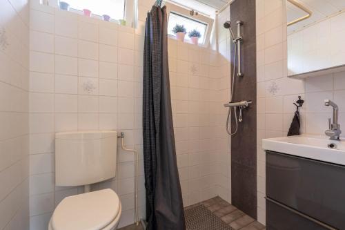 a bathroom with a toilet and a sink at Bungalow Goudhaver | 4 personen - Vakantiepark De Kremmer in Gasselte