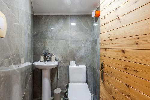 um banheiro com vaso sanitário e pia em The Animals Farm Double Room em Tirana