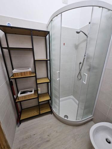 a bathroom with a shower and a sink at Al Vecchio Orologio in Viterbo