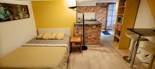 Ένα ή περισσότερα κρεβάτια σε δωμάτιο στο Studio Neuf avec courette privative