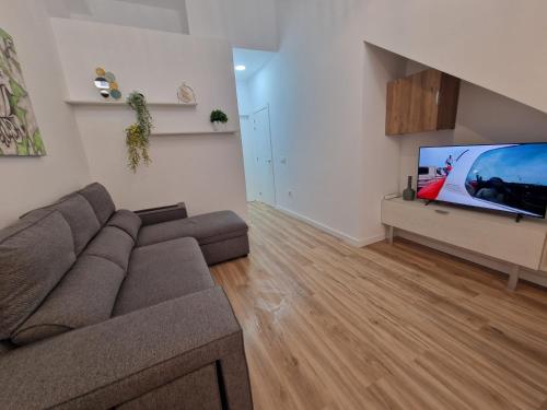un soggiorno con divano e TV a schermo piatto di Hoy Cotillo Apartments a Cotillo