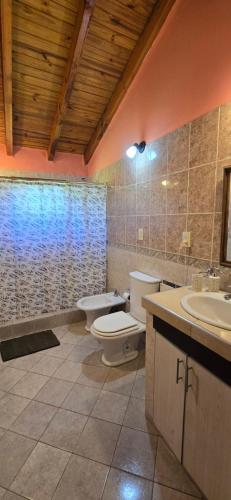 ein Badezimmer mit Toilette, Waschbecken und Badewanne in der Unterkunft Valkara Patagonia in Las Golondrinas