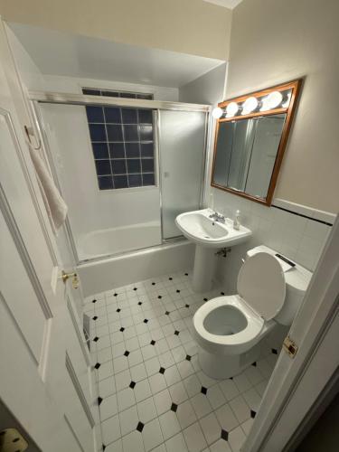 a bathroom with a toilet and a sink at Arboretum house in Glen Ellyn