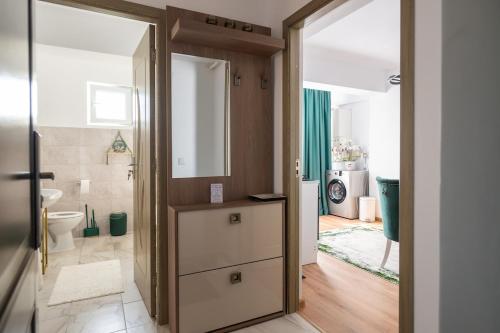 a bathroom with a toilet and a sink at Apartament de închiriat Accommodation nr 10 in Suceava