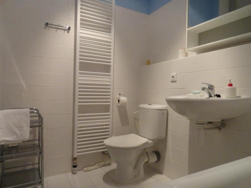 a white bathroom with a toilet and a sink at Ski-Bike Čertovka in Harrachov
