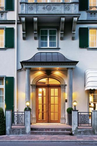 a front door of a building at Sorell Hotel Tamina Bad Ragaz in Bad Ragaz