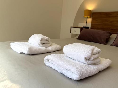 zwei Handtücher auf dem Bett in der Unterkunft CASA RUBÍ - ENCANTADOR APARTAMENTO EN MENDOZA - Cochera Privada y Seguridad Permanente in Guaymallen