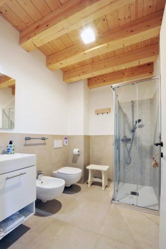 a bathroom with a shower and a toilet and a sink at Agriturismo Corte Bonetti in Pescantina
