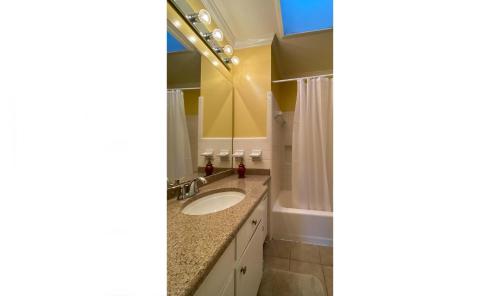 a bathroom with a sink and a mirror at Hollybourne II in Jekyll Island