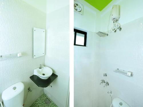 特里凡得琅Spring Valley Hotels next Kims Hospital的两张带有马桶和水槽的浴室的照片