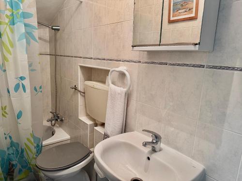 a small bathroom with a toilet and a sink at Nazaré Stay Home - Alecrim T2 in Nazaré