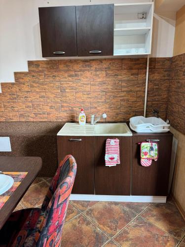 a small kitchen with a sink and a counter at Central Lovely Apartment Craiova in Craiova
