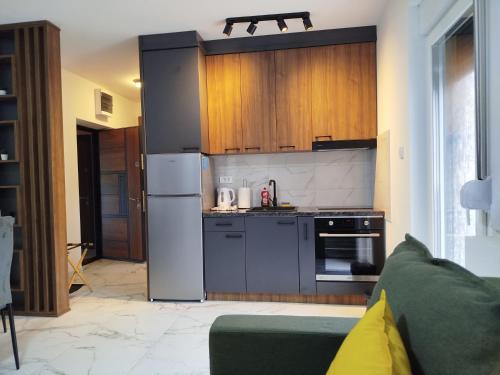 eine Küche mit Kühlschrank und Herd in der Unterkunft Cera avangarda apartment in Bukorovac