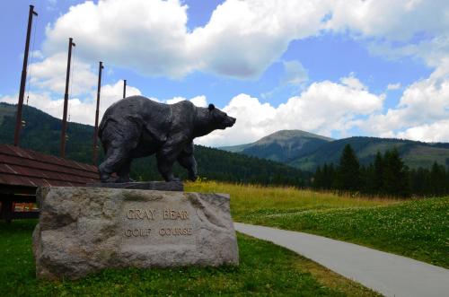 a statue of a bear standing on a rock at Apartmán KLAUDIA Tále in Tale