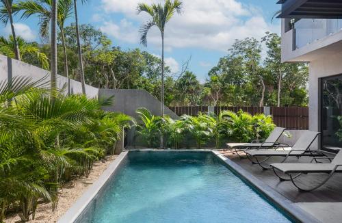 图卢姆6BR Villa at Premium Location 24 h Security的房子后院的游泳池