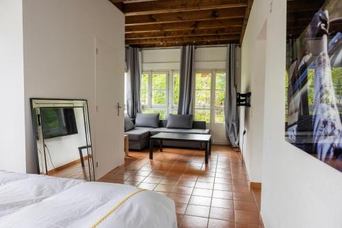 un salon avec un canapé et une chaise dans l'établissement Spacious 4BDR Home Lake view Geneva Bellevue, à Bellevue