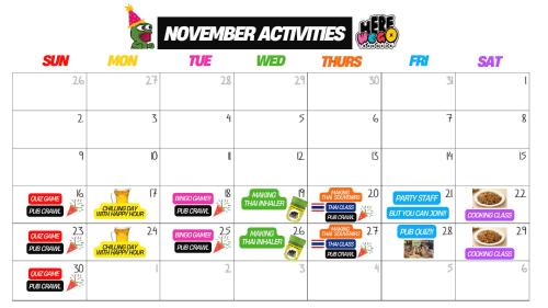 ein Kalender mit verschiedenen Logos von Fast-Food-Restaurants in der Unterkunft Here We Go Bangkok in Bangkok