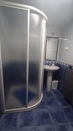 a bathroom with a shower and a sink at Casa Almarex in Gobiendes