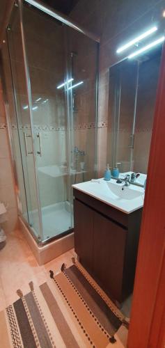 a bathroom with a sink and a shower at Quinta do Santo no Douro - Casa T3 in Alcarias