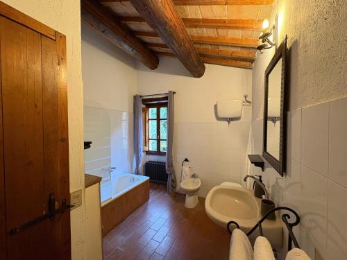 a bathroom with a tub and a toilet and a sink at Palazzo Di Bagnaia in Castel del Piano