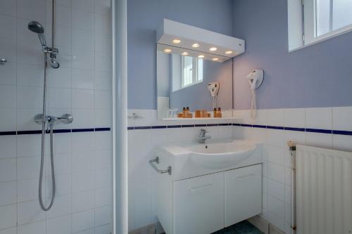 圣马丁拉迪拉帕Hôtel Miléade Le Domaine de la Blairie - Saumur的带水槽和淋浴的白色浴室