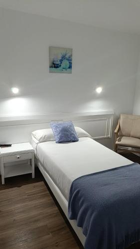 a bedroom with a bed with a blue pillow on it at La mesa del cocinero in Lugo