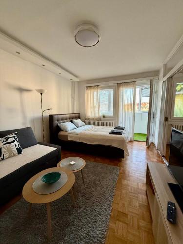 Ένα ή περισσότερα κρεβάτια σε δωμάτιο στο Bright Elegant Cozy Apartment - New Belgrade