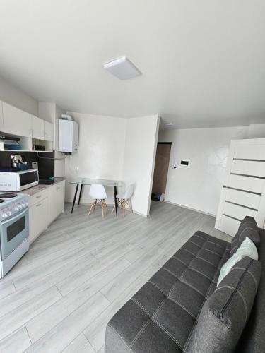 un salon avec un canapé et une cuisine dans l'établissement Яровиця 37, à Loutsk