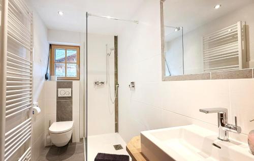 ein weißes Badezimmer mit Waschbecken und Toilette in der Unterkunft Ferienwohnungen Anja in Steeg