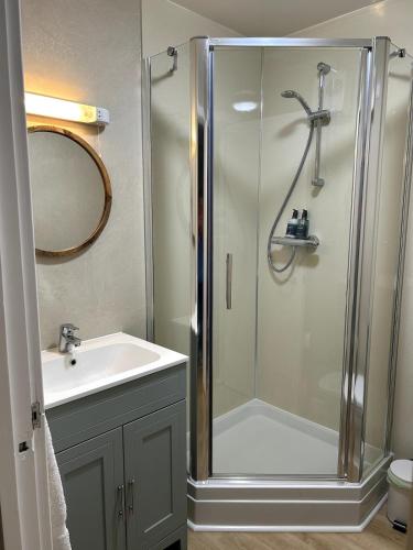 a bathroom with a shower and a sink at Apartment in Highlands of Scotland - Fort William in Fort William