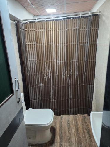 ein Badezimmer mit Dusche, Toilette und Waschbecken in der Unterkunft The moon Guest House in Jodhpur