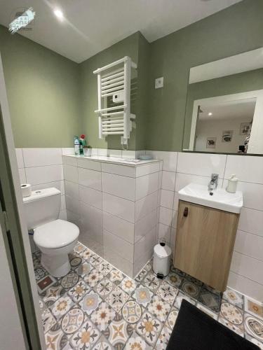 a bathroom with a toilet and a sink at Gîte La Chaumine in Brangues