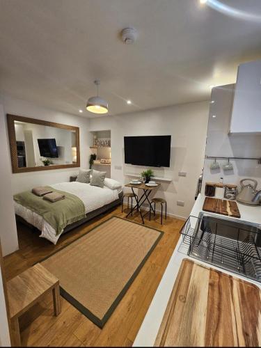 Postel nebo postele na pokoji v ubytování Inverness City Centre Studio Flat