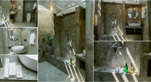 un collage de quatre photos d'une salle de bains dans l'établissement Matt-Jay Villa -Baddegama, à Baddegama