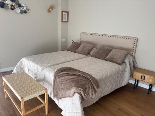 a bedroom with a large bed with pillows on it at Casa Entremuseos in Zamora