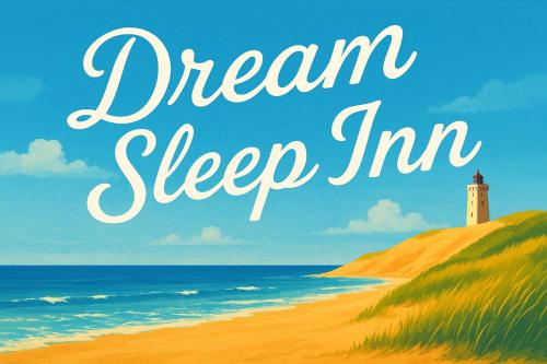 a beach with a lighthouse and the words dream sleep inn at Dream Sleep Inn in Aalborg