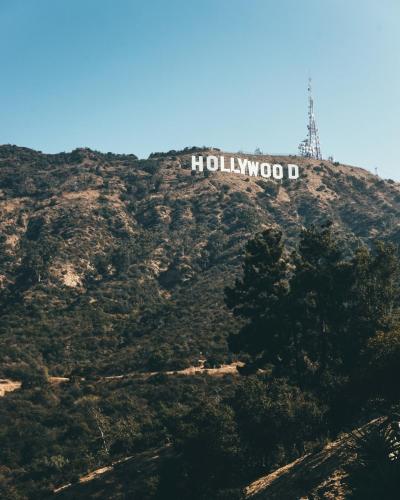 a hollywood sign on top of a mountain at Hollywood Home in Los Angeles