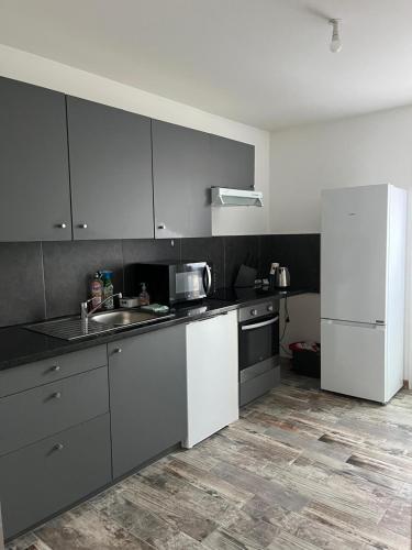 Η κουζίνα ή μικρή κουζίνα στο LOGEMENT ENTIEREMENT MEUBLE à VALLEIRY prêt de Genève