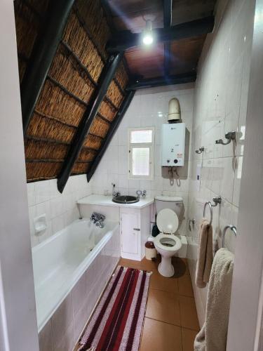 a bathroom with a tub and a toilet and a sink at Amanda's Retreat in Buffelspoort