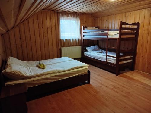 a bedroom with two bunk beds and a window at Золотий Ключик in Vyshka