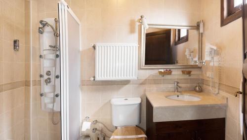 a bathroom with a sink and a toilet and a mirror at Uğurlu Konakları in Kastamonu