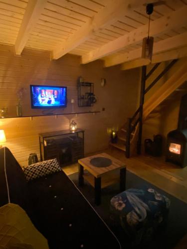 Un televizor și/sau centru de divertisment la Cicha przystań domek na Kaszubach