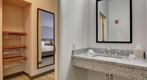 ein Badezimmer mit Waschbecken und Spiegel in der Unterkunft Hilton Garden Inn Oshkosh in Oshkosh