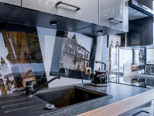 a kitchen sink with a tea kettle on top of it at Leonardo 2 in Kraków