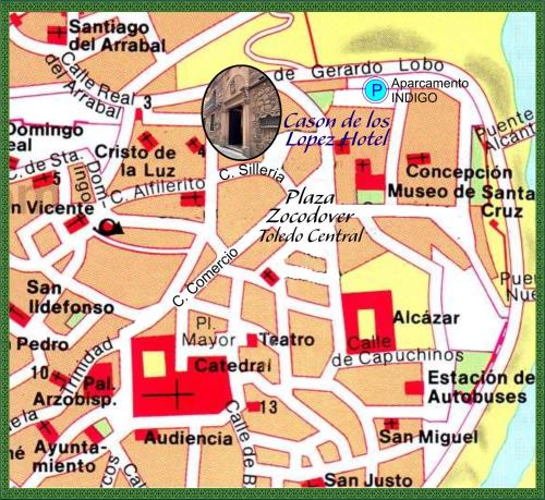 a map with a pin on top of it at Hotel Boutique Casón De Los López in Toledo
