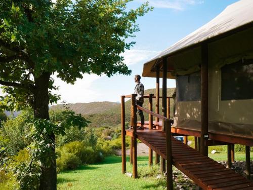 a man standing on the deck of a house at Majestic wonders in Knysna
