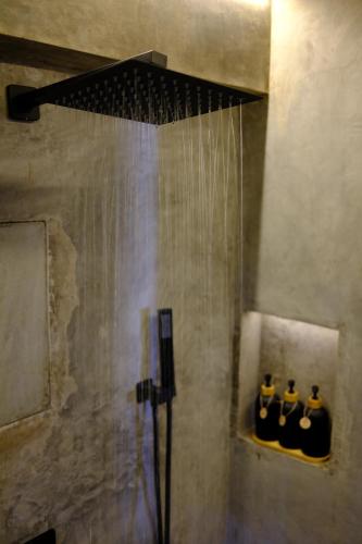 a shower with three rubber ducks in a shower stall at Drako Villas- Adults only in Siquijor